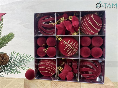 Hộp 35 phụ kiện châu nhung Đỏ phun kim tuyến Vàng [Nhiều kiểu - ĐK 3-6cm] PKT-X-08